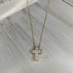 κολιέ τετράγωνος σταυρός με στρας ατσάλι χρυσός
