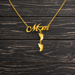 Κολιέ Mom Χρυσό με Κρεμαστά Πατουσάκια από Ατσάλι